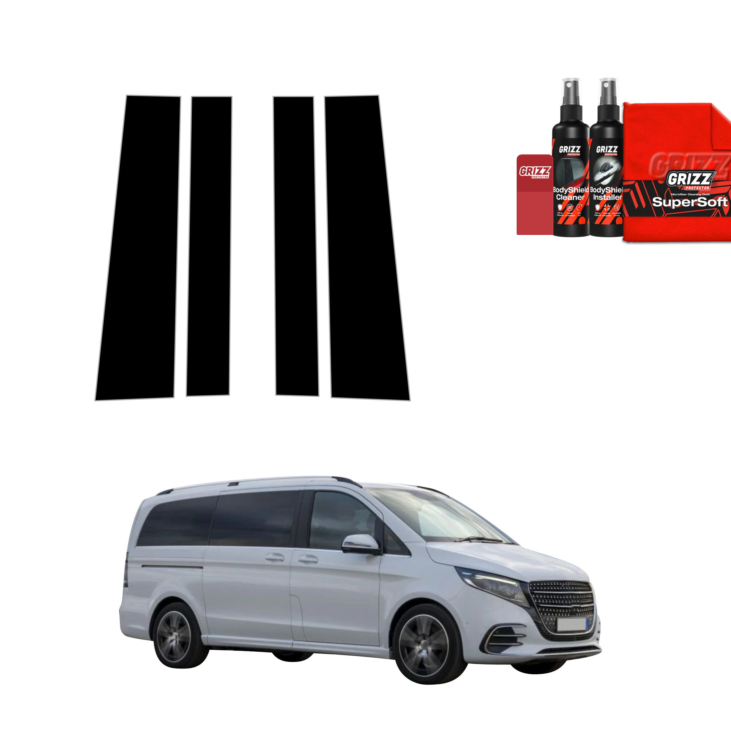 4w1 Czarna folia na słupki do Mercedes V Klasa (2025-2026)