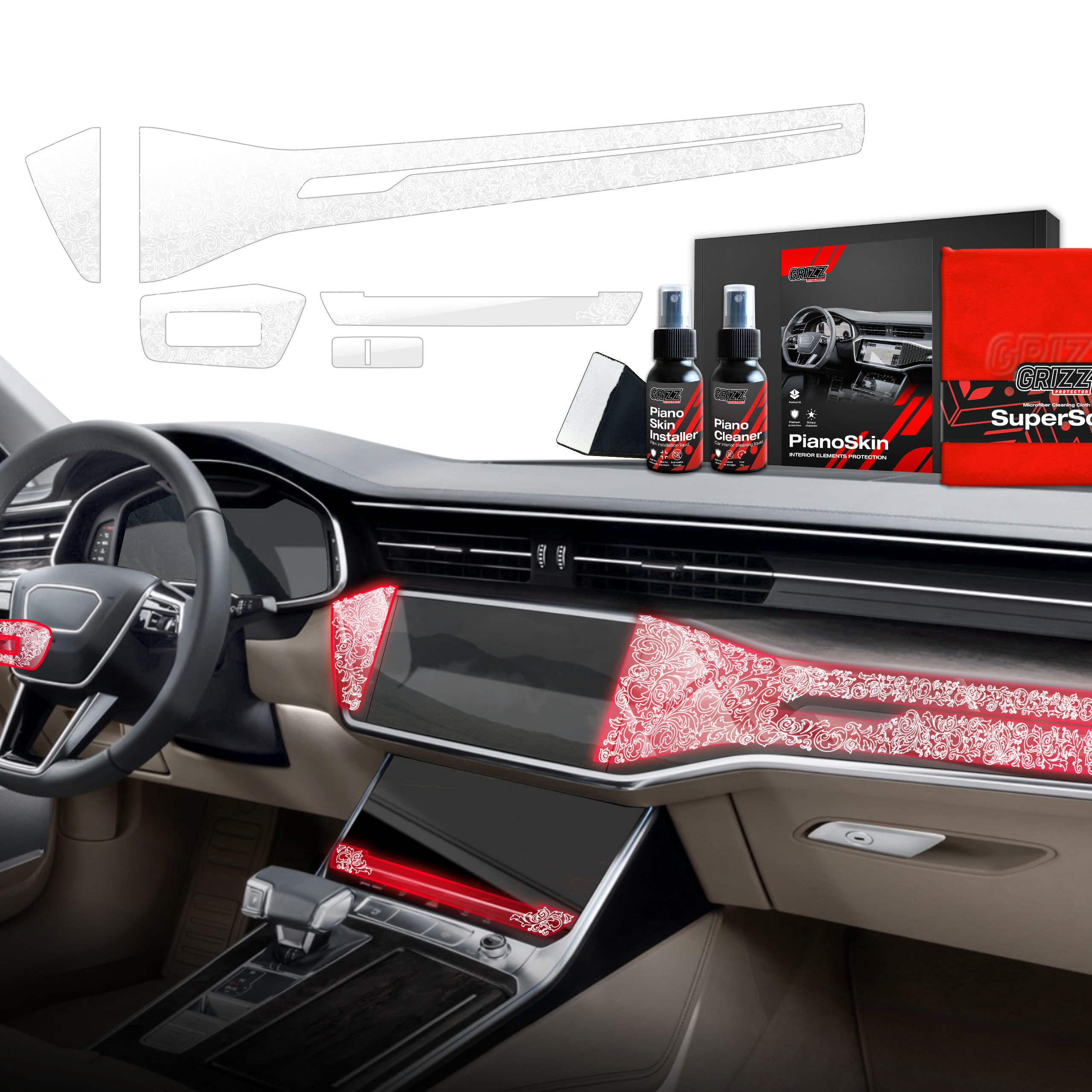 5w1 Grizz folia ochronna do wnętrza Audi S6 C8 (2018-2025) Bezbarwna Floral PianoSkin