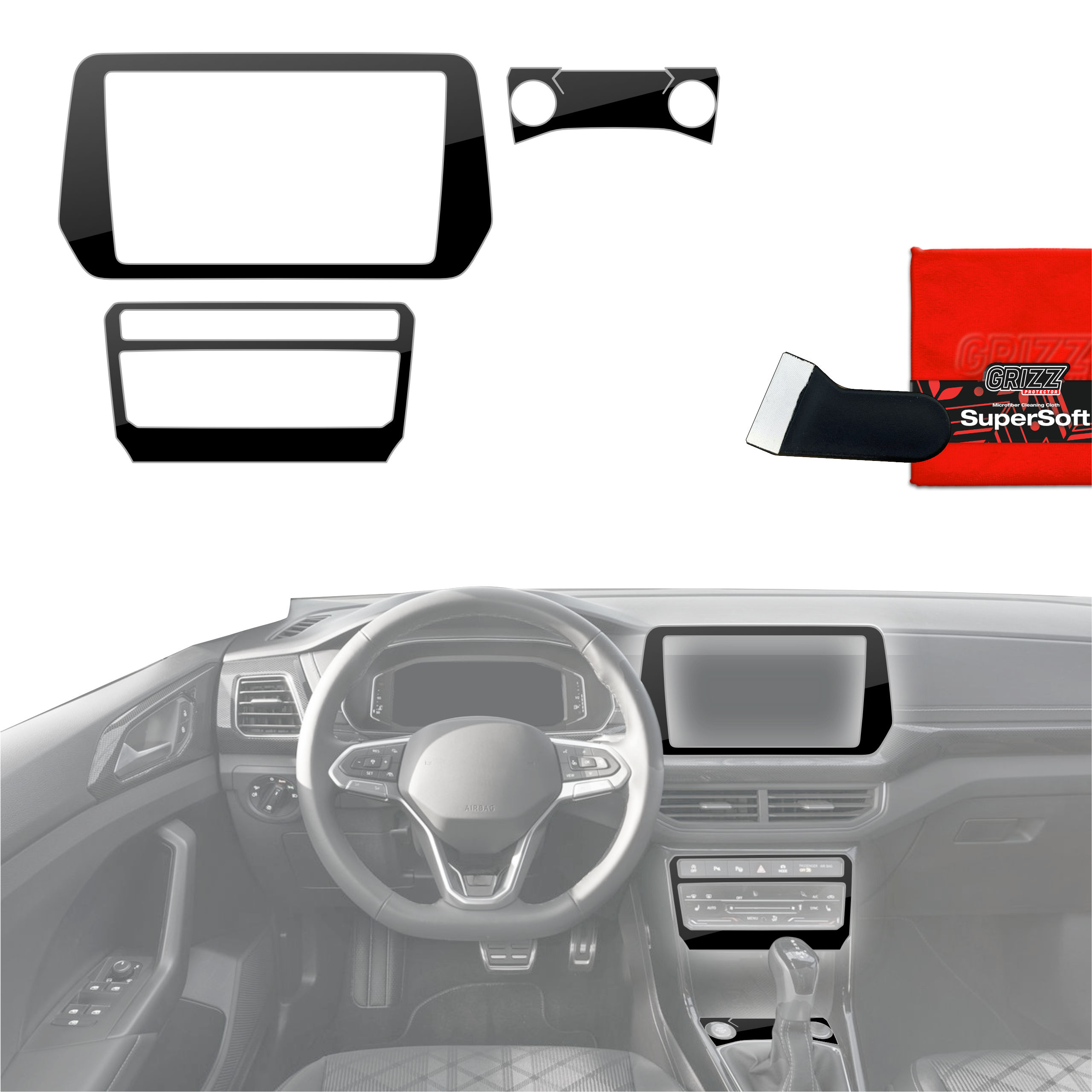 Folia do wnętrza Volkswagen T-Cross (2025-2026) GRIZZ 4w1 Czarna Połyskująca