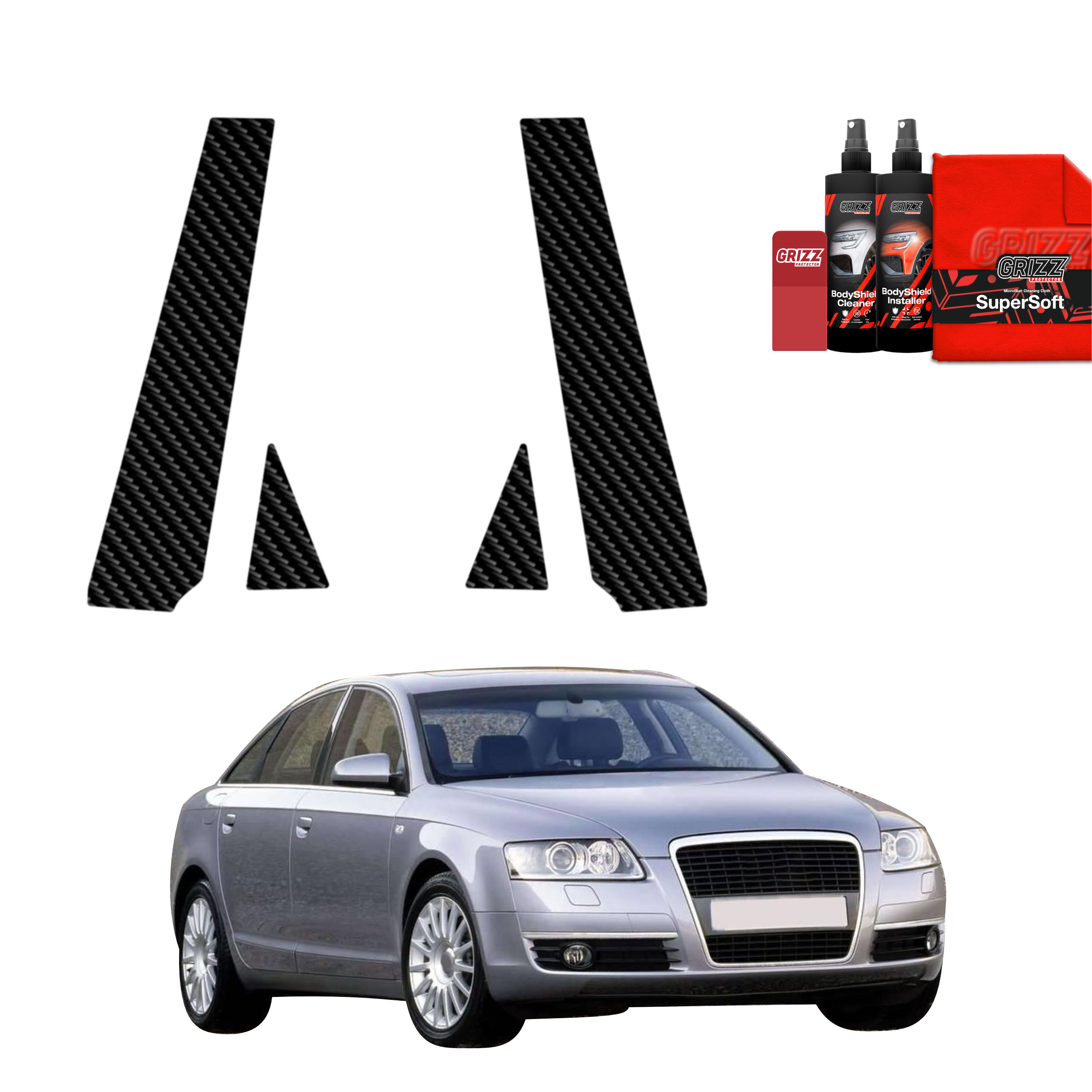 4w1 Folia karbonowa na słupki do Audi A6 C6 Sedan 4D (2004-2008)