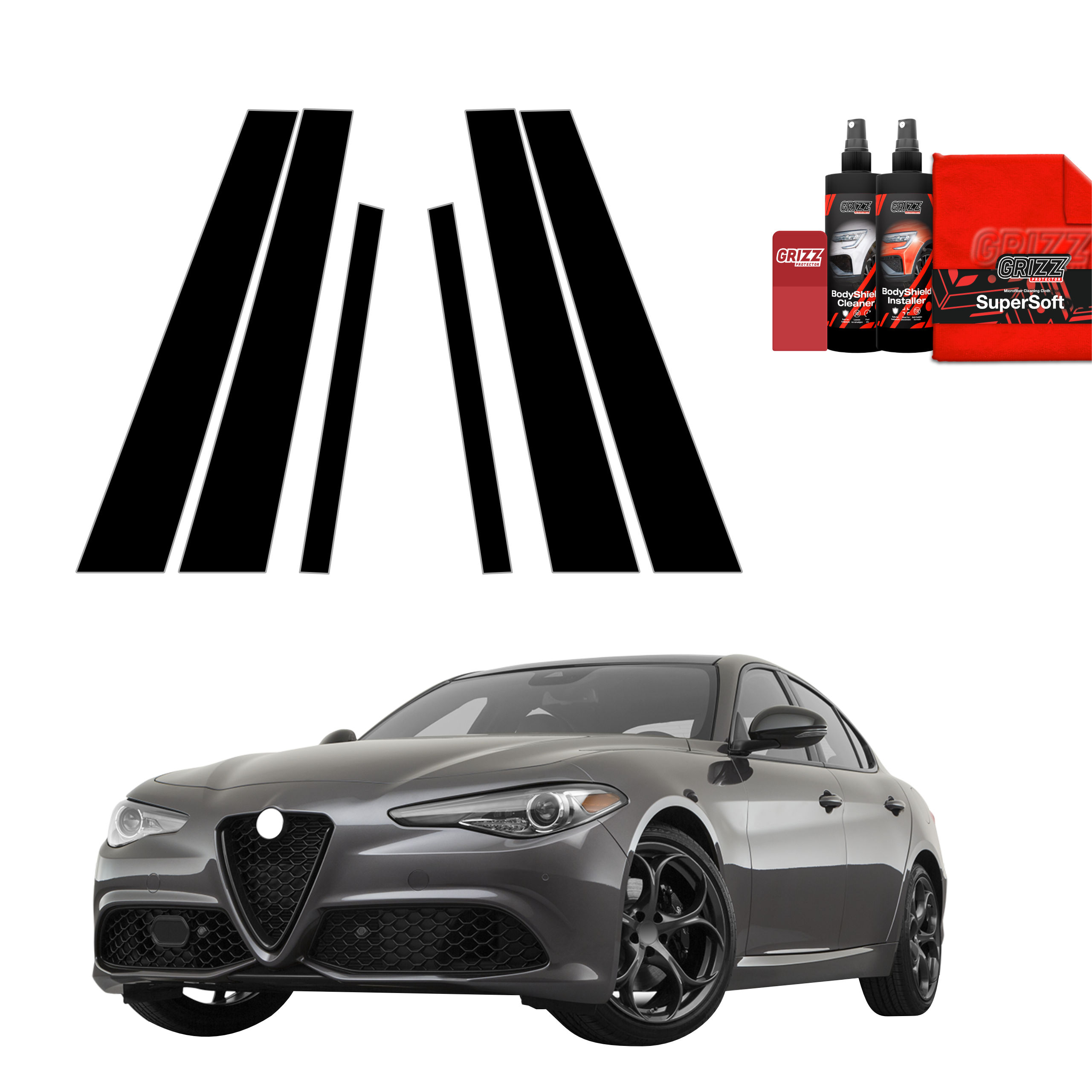 6w1 Czarna folia na słupki do Alfa Romeo Giulia (2023-2026)